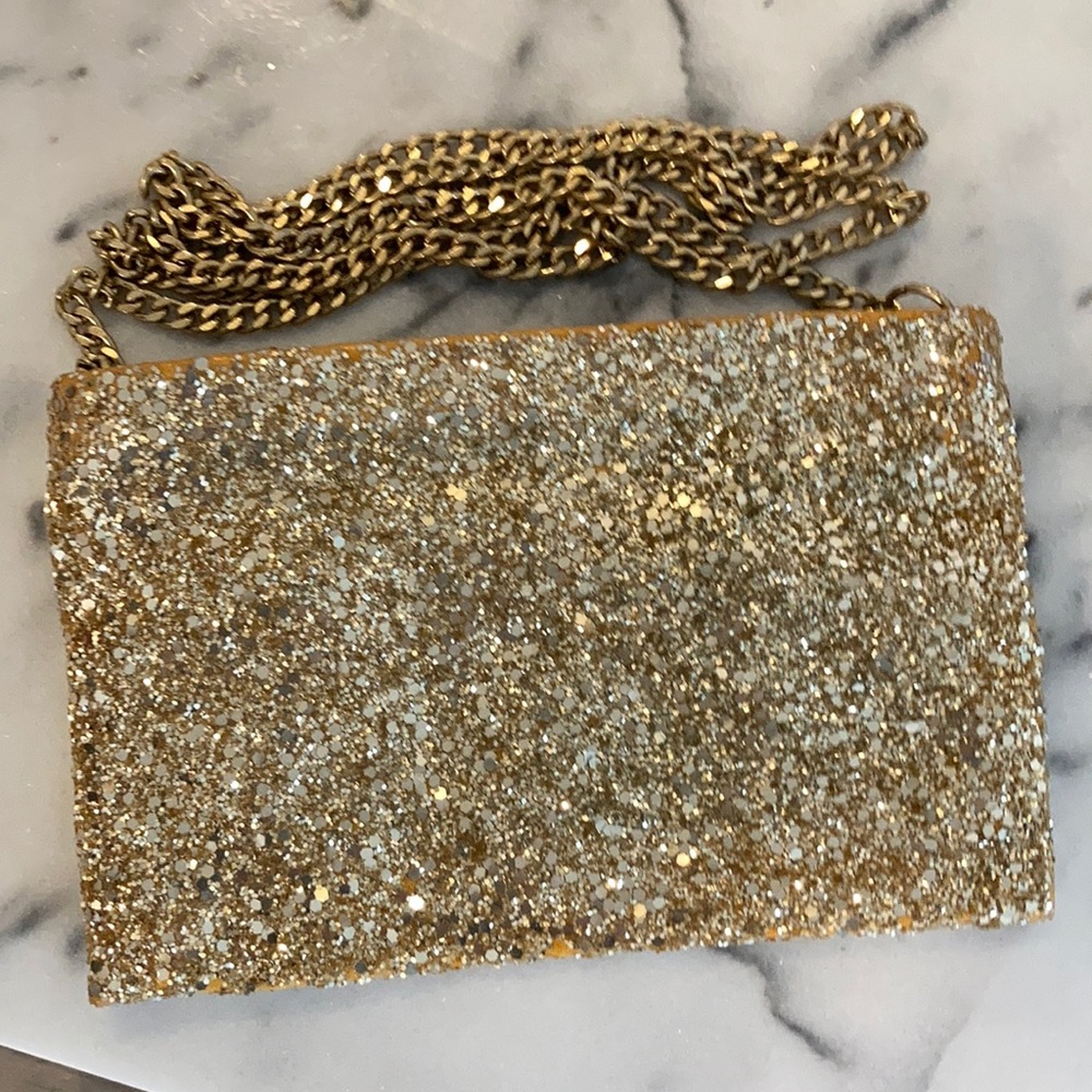 J.Crew Gold Chain Glitter Occasion Clutch Straps